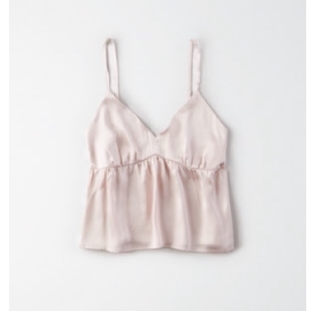 Pale rose blush pink silk satin babydoll tank top